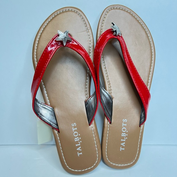 Talbots Womens Mari Red Patent Starfish Beach Theme Flip Flops Thongs Sz 9 NWT - Picture 4 of 8